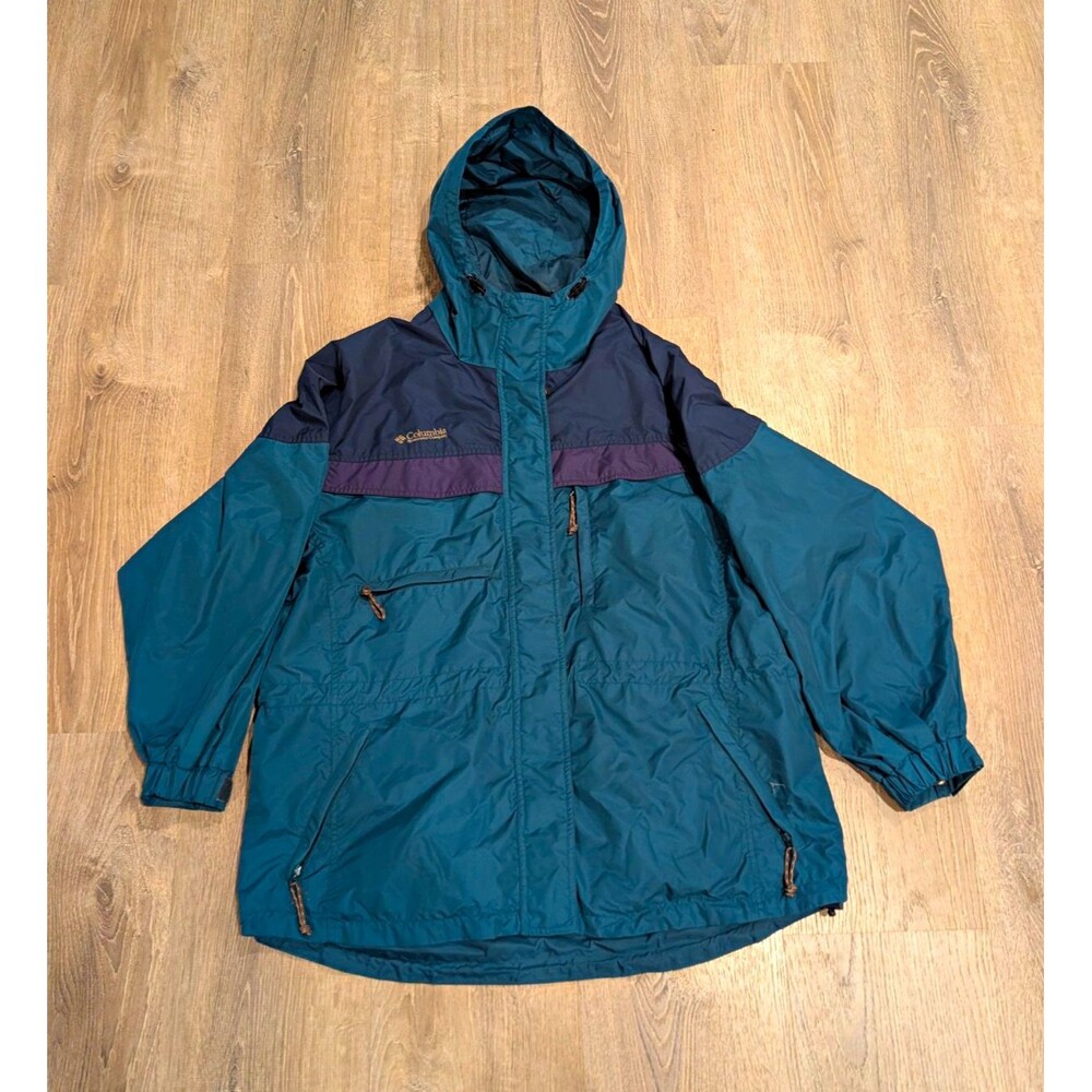 Vintage Columbia Sportswear Colorblock Hooded Ski Jacket Teal Navy Purple XL